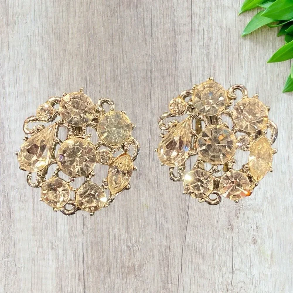 Beautiful Vintage Rhinestone Clip-on Earrings Rhapsody